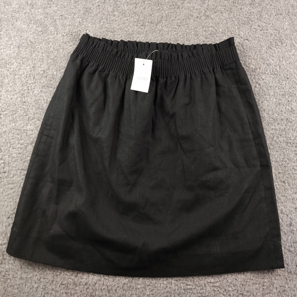 J.Crew Black Linen Blend Mini Skirt Smocked Waist Stretch Size 6 NWT